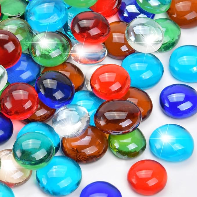10LB Mixed Color Flat Glass Marbles for Vases, Mancala Stones Gemstone Beads Vase Filler Decorative Glass Pebbles for Fish Tank, DIY Crafts, Mosaics, Aquarium Decor Rocks, Candle Holders