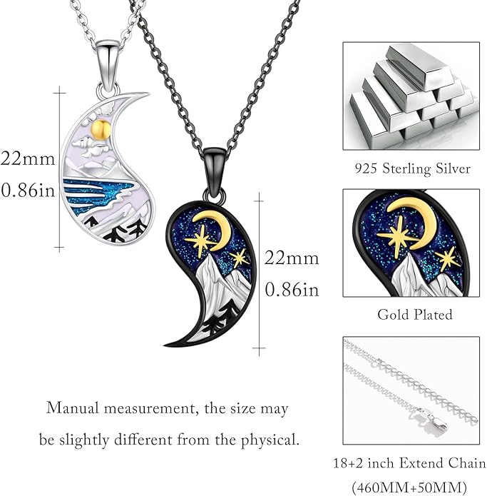Yin Yang Matching Jewelry Set 925 Sterling Silver Yin Yang Friendship Couples BFF Pendant Necklace Jewelry for Her Him Women Men