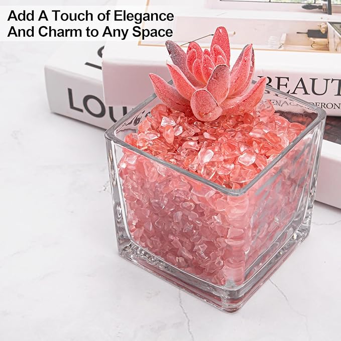 0.88 Lb Red Crystal Chips Stone Crushed Quartz Glass, Small Decorative Pebbles Bulk Tumbled Stones Polished Rocks Pieces for Crafts, Vases Filler, Succulent Plants, Aquarium Gravel Rocks