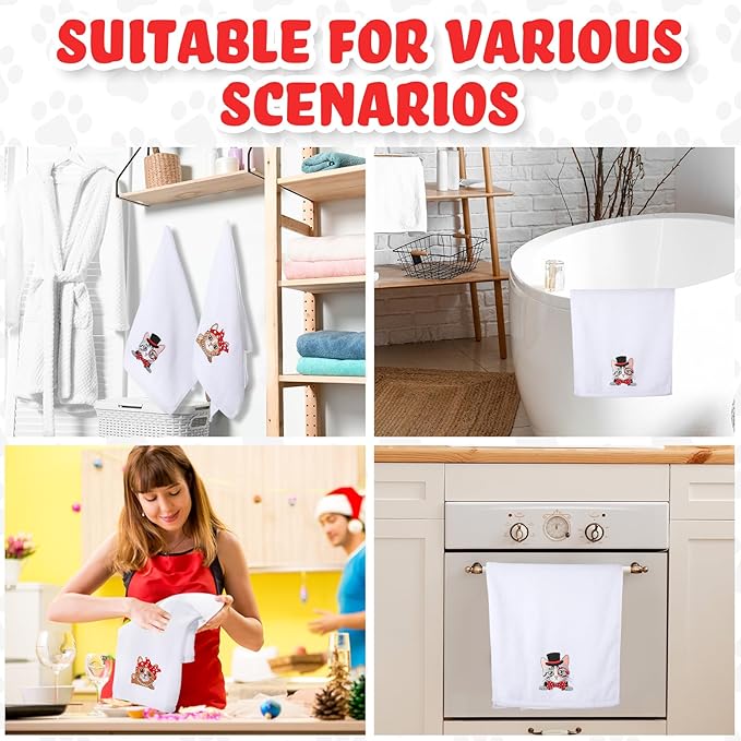 2 Pack Cat Kitchen Towels for Cat Lovers Gift Hand Bath Towels Sets for Bathroom 14 x 29 in 100% Cotton Embroidered Kitten Dish Tea Towel Christmas Holiday Kitchen Items