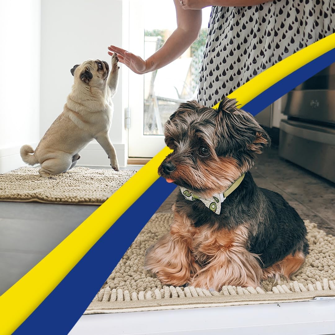 Muddy Mat® Shown on TV – Super Absorbent Microfiber Dog Door Mat for Muddy Paws, Non-Slip Washable Pet Rug, Quick Dry Chenille Entryway Carpet, Machine Washable Indoor Outdoor mat, Beige 28"x18"