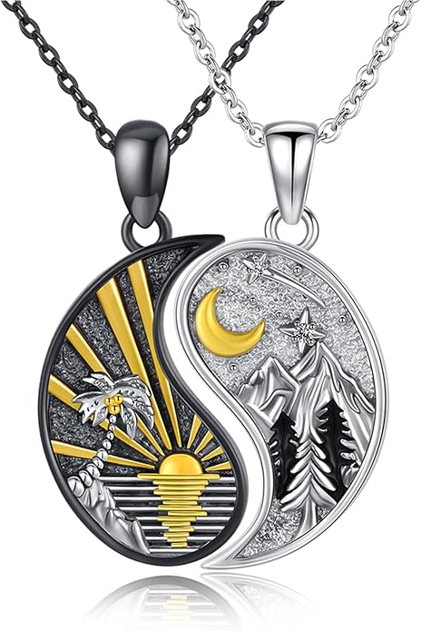 Yin Yang Matching Jewelry Set 925 Sterling Silver Yin Yang Friendship Couples BFF Pendant Necklace Jewelry for Her Him Women Men