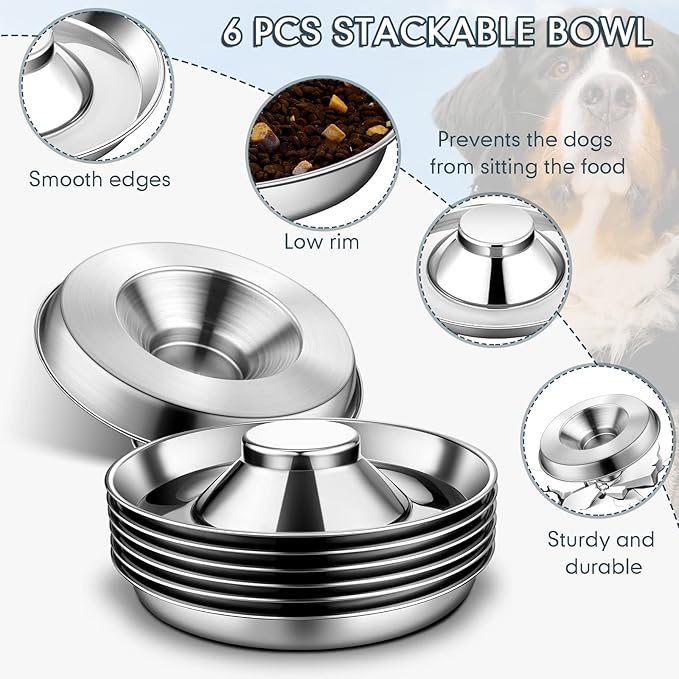 Zopeal 6 Pcs Puppy Feeding Bowls 8.7" Stainless Steel Puppy Weaning Feeder Bowl Dog Food Water Bowls for Litters, Small Medium Large Dogs, Pets
