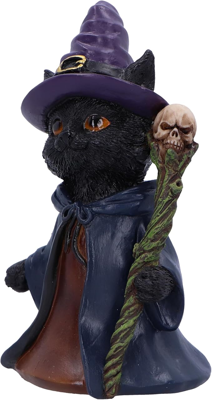 Nemesis Now Whiskered Wizard 14cm, Resin, Black, Cat Figure, Black Cat Ornament, Collectable Cat Giftware, Cast in The Finest Resin, Expertly Hand-Painted, U6738A24
