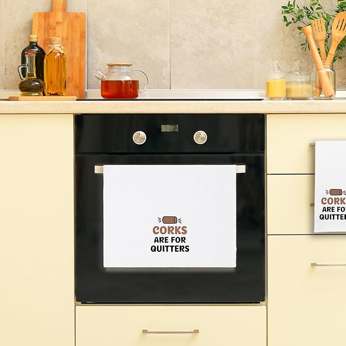 Funny Wine Kitchen Towels, Corks are for Quitters Dishcloths, Wine Lovers Gifts, Bar Decorative Towels for Bartenders, Cute Kitchen Gifts for Women Hostess Housewife Friend Bartenders