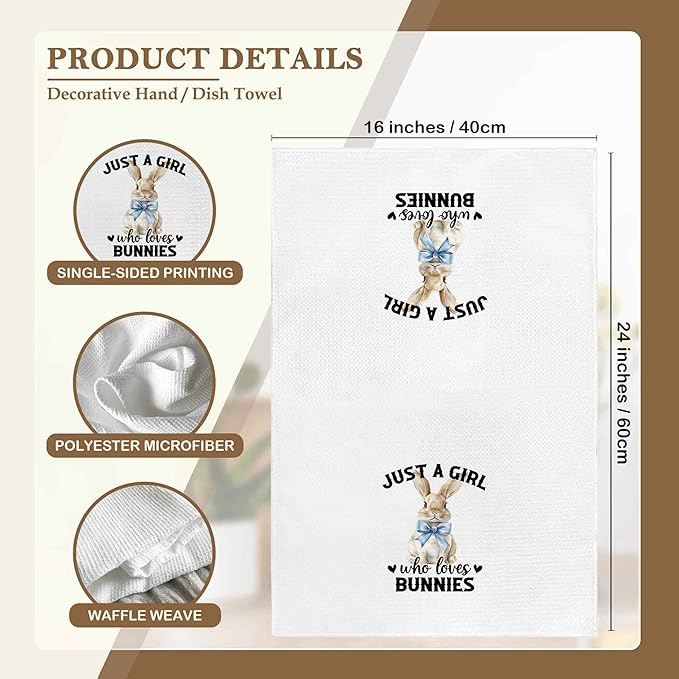Just a Girl Who Loves Bunnies Kitchen Towels Decorative Gifts for Rabbit Lovers Women 16x24, Rabbit Dish Towel Cloths Dishcloths Tea Towel, Easter Bunny Bathroom Kitchen Hand Towel Decor