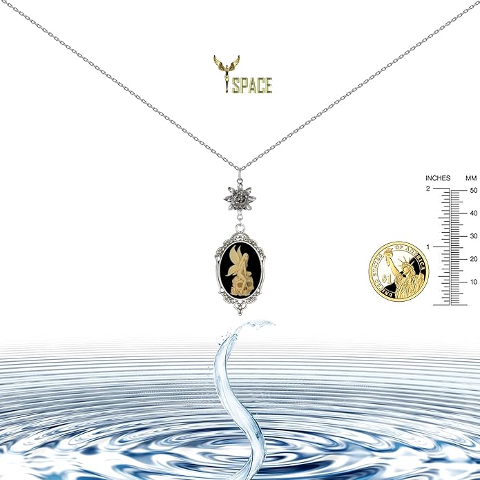 Yspace Lotus Charm Necklace Antique Decor Cameo Pendant 2 Chains Velvet Pouch for Gift