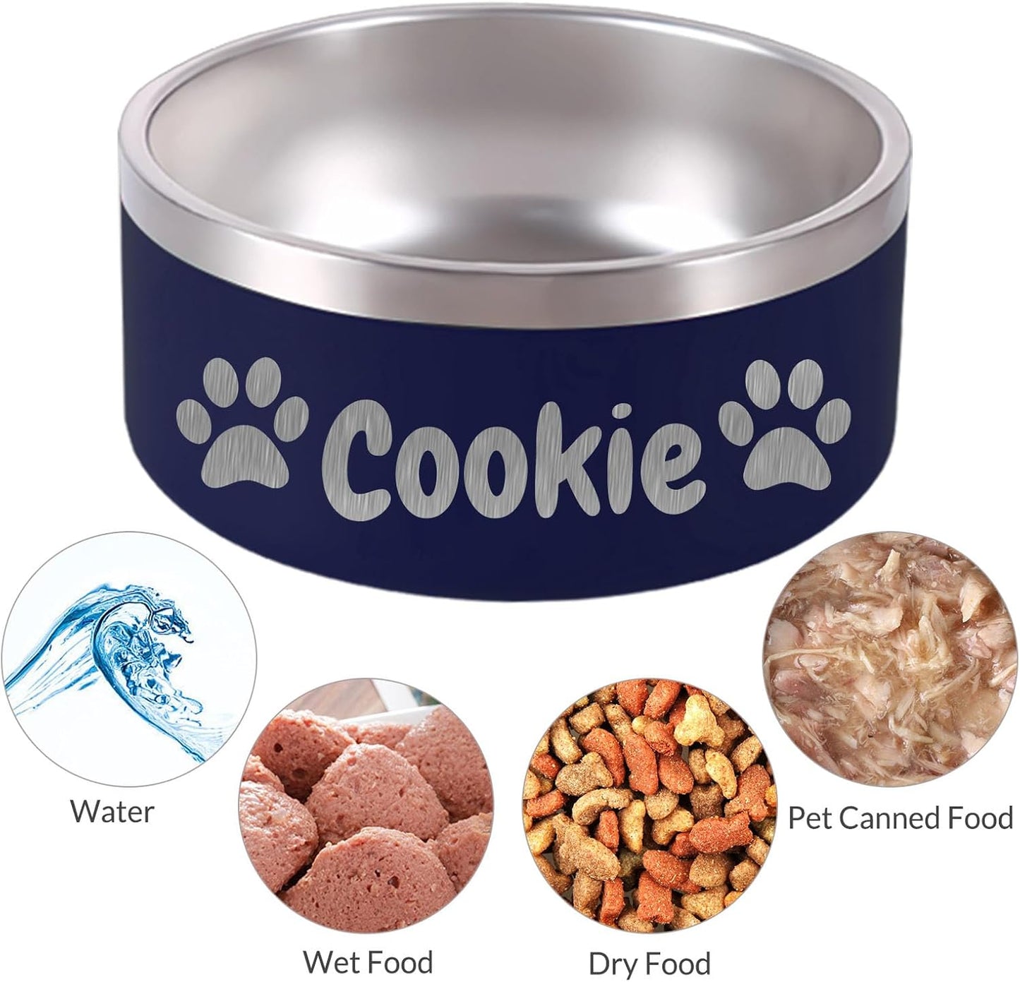 64OZ Personalized Dog Bowl Laser Engraved Custom Pet Name 18/32/42/64 oz No Slip Stainless Steel Insulated Bite-Resistant Food Water Dishes-Red