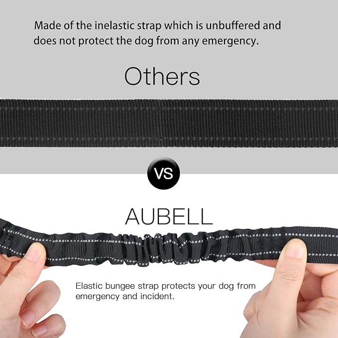 AUBELL Dog Seat Belt for Car,Updated 3-in-1 Adjustable Reflective Bungee Heavy Duty Dog Car Harness Tether with Clip Hook Latch & Buckle,Swivel Zinc Alloy Carabiner,Black