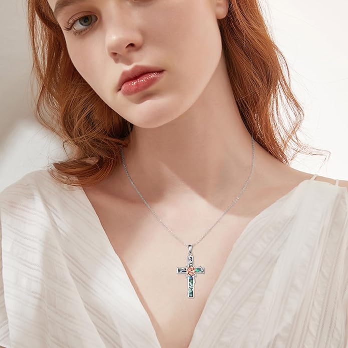 YFN Cross Necklace Sterling Silver Religious Cross Pendant Jewelry Christian Gifts for Women Men