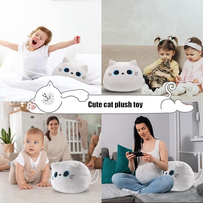 10'' Soft Cute White Cat Plush Toys, Soft Squishy Plushies, Perfect Home Decoration Gift for Cat Lovers, Kids, Boys, Girls (White, 10 Inch)