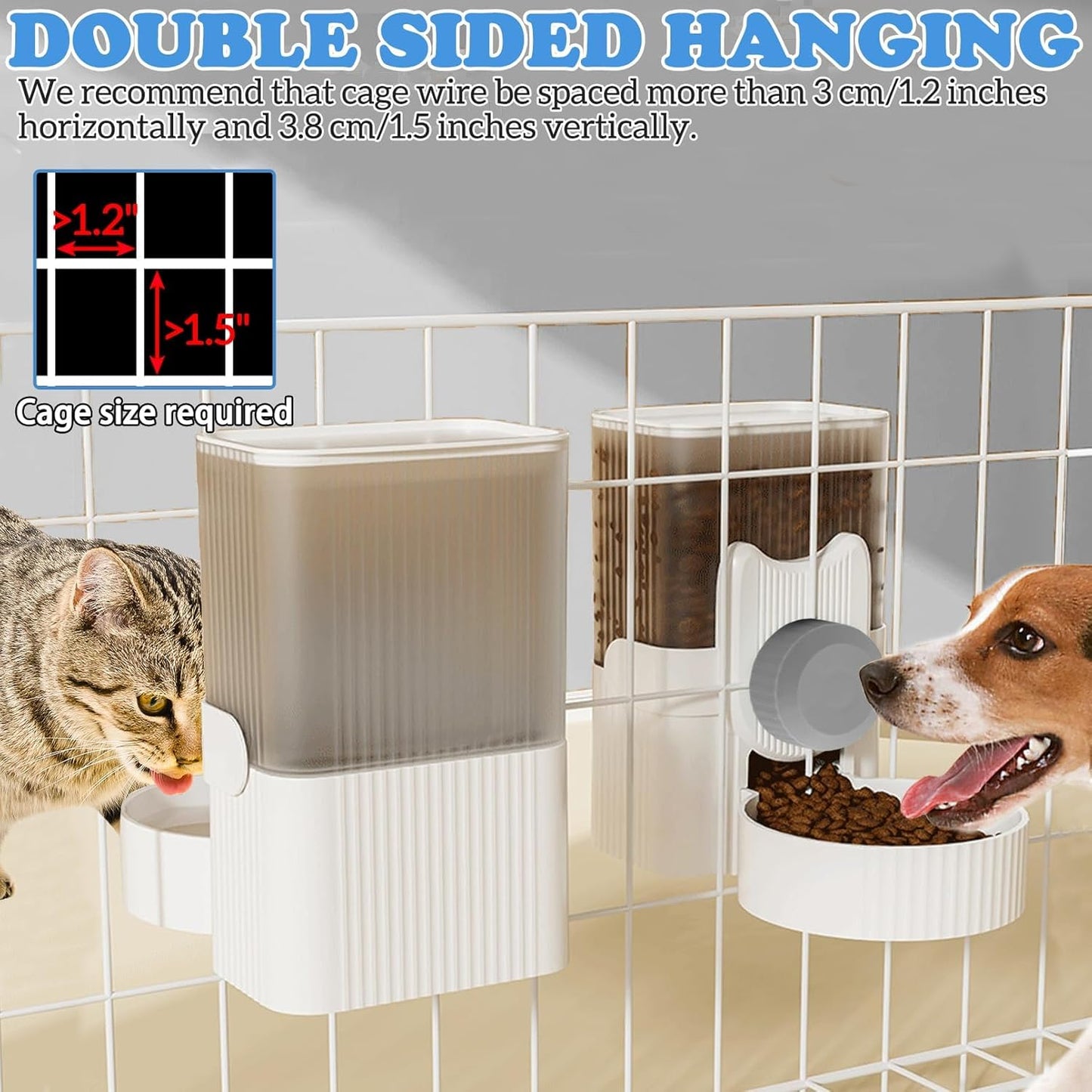 kathson Rabbit Gravity Auto Feeder Set 35oz Hanging Automatic Food Water Dispenser Cage Automatic Feeder Set for Rabbit Chinchilla Guinea Pig Hedgehog Ferret Kitty Puppy (Grey)