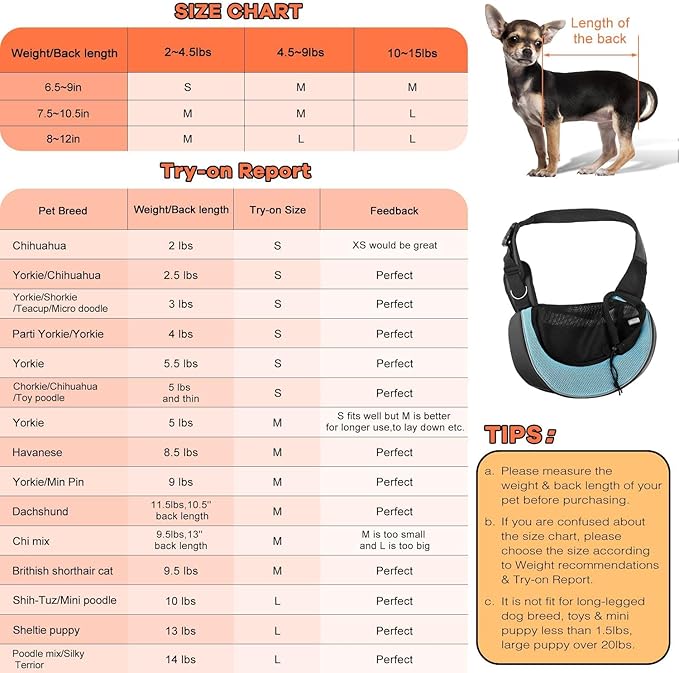 YUDODO Pet Sling Carrier for Small Dogs & Cats – Hands-Free Puppy Carrier with Safety Hook, Large Zipper Pocket, Soft Breathable Mesh, Adjustable Strap & Reflective Strip (Cyan 3.0 S)