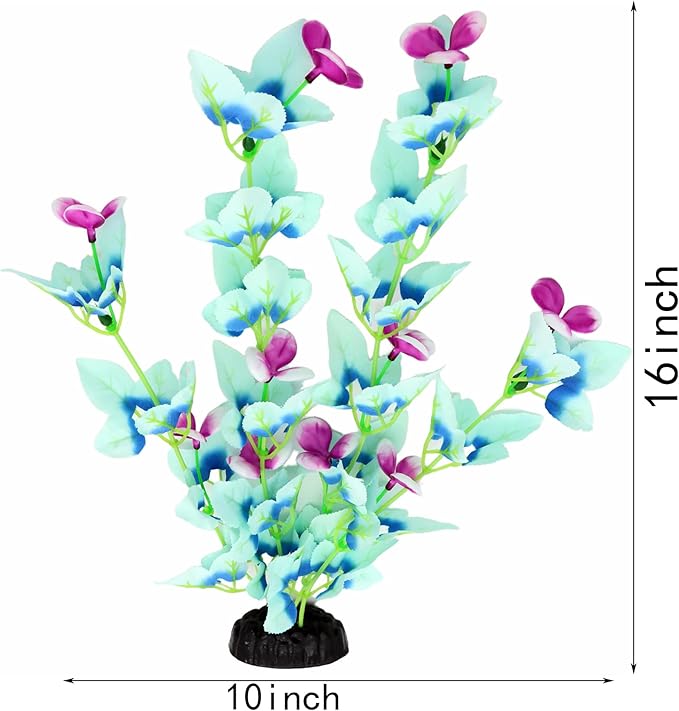 16 Inch Aquarium Fish Tank Plant Betta Fish Tank Decor,2 Pack Silk Aquarium Plants for Aquarium Decoration (White-Blue)