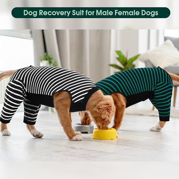 Kuoser Dog Recovery Suit, Anti Licking Dogs Rear Leg Sleeve, Abdominal Dog Surgical Suit with Pants Cover Protect Wounds, Dogs Elbow Protector Soft Pet Surgery Onesie Cone Alternative, Black 4XL