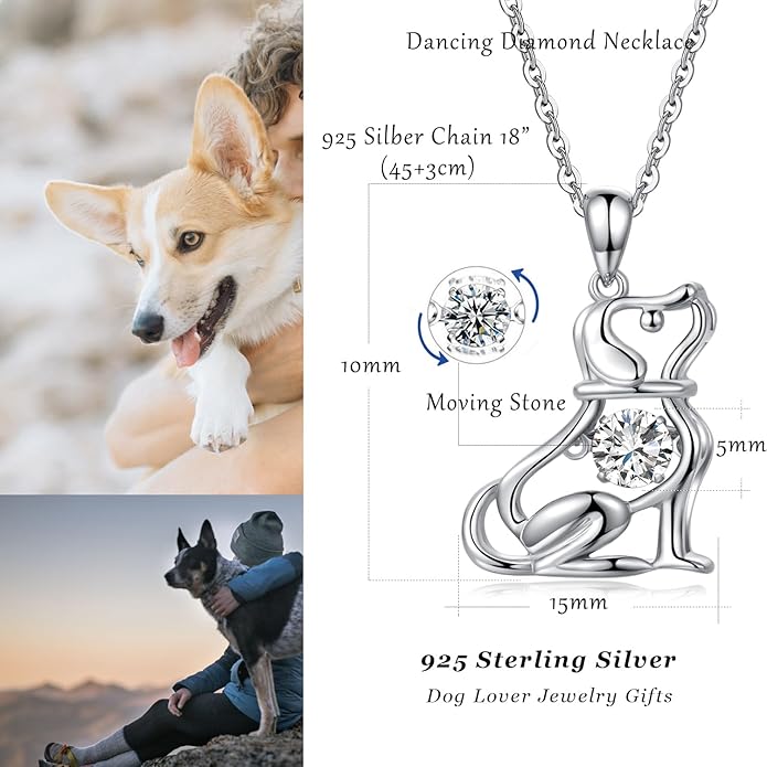 jiamiaoi 18K White Gold Plated Cat Necklace 925 Sterling Silver Diamond Cat Necklace Silver Cat On Moon Necklace for Women Gift for Birthday/Christmas, Come with Gift Box