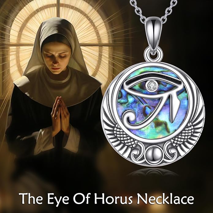 YFN Egyptian Necklace Sterling Silver Egypt God Pendant Abalone Shell Egypt Jewelry Gifts for Women Men