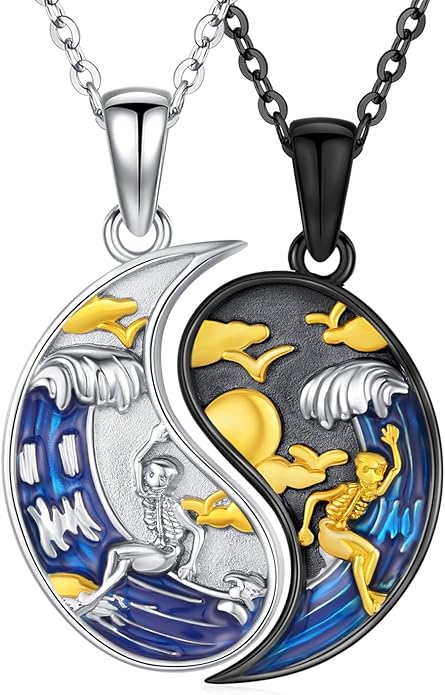 Yin Yang Matching Jewelry Set 925 Sterling Silver Yin Yang Friendship Couples BFF Pendant Necklace Jewelry for Her Him Women Men