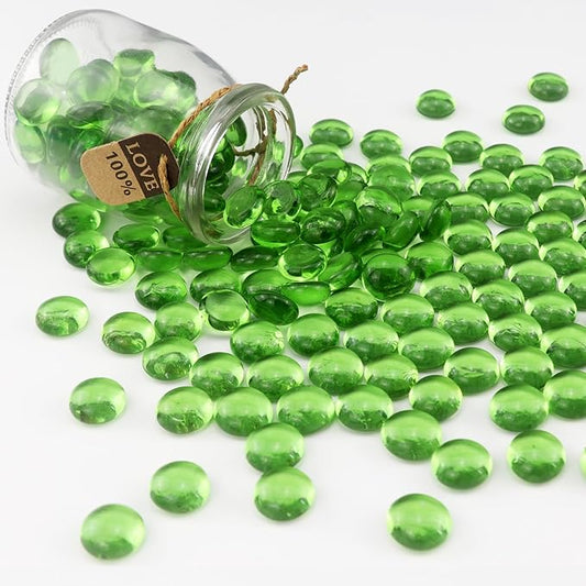 0.96LB Glass Beads Vase Filler Aquarium Gravel Decor Flat Glass Marbles Gems Pebbles Fish Tank Rocks Home Decorative Art Craft - Green