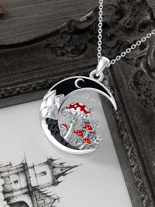 Gothic Jewelry Bat/Cat/Wolf/Dragon/Owl/Fox/Spider/Sun Pendant Sterling Silver Crescent Moon Necklace for Women Girls Black Jewelry Gifts