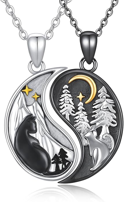 Yin Yang Matching Jewelry Set 925 Sterling Silver Yin Yang Friendship Couples BFF Pendant Necklace Jewelry for Her Him Women Men
