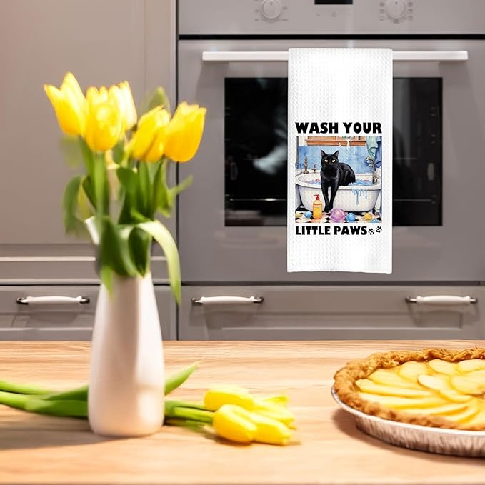 Funny Black Cat Hand Towels for Bathroom, Cat Gifts for Lovers Woman Girl, 16x24 Inch