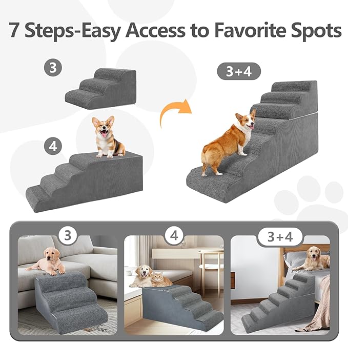 π³ π¦ππ²π½π Dog Steps for High Bed, 30'' High Dog Stairs for Small Dogs, Waterproof Pet Stairs for Small Old Large Dogs and Cats with Removable Cover & PE Support Board for Bed, Car or Couch