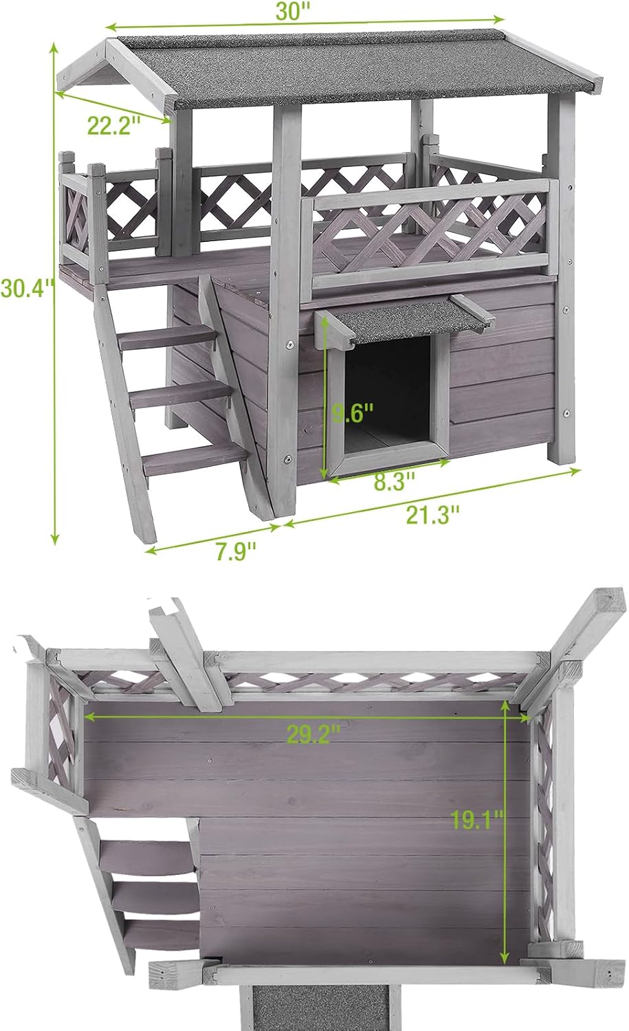 GUTINNEEN Cat House Outdoor Weatheproof Feral Cat Shelter Wooden Cat Condos for Winter Large Balcony(AIR09)