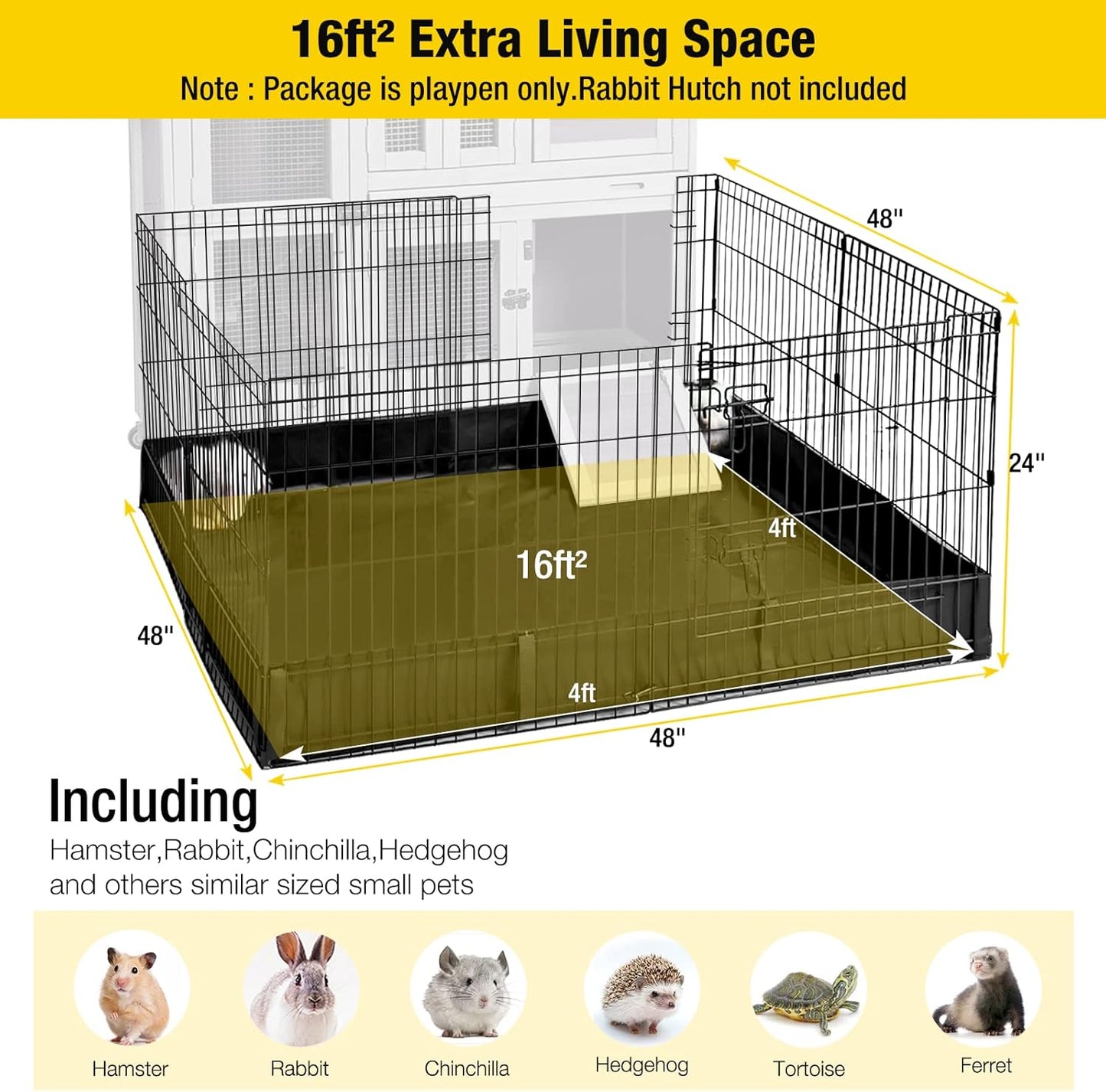 Aivituvin Pet Playpen Guinea Pig Cage Small Animal Rabbit Exercise Pen with Waterproof Floor Liner - Extension Playpen ONLY