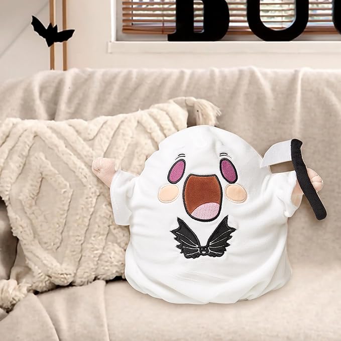 1 Pcs Halloween Ghost Pillow, Soft Plush Ghost Throw Pillow with Scythe, Cute Halloween Decor for Home, Couch, Bed, Gift, Spooky Decorative Pillow for Kids and Adults, 9.4''