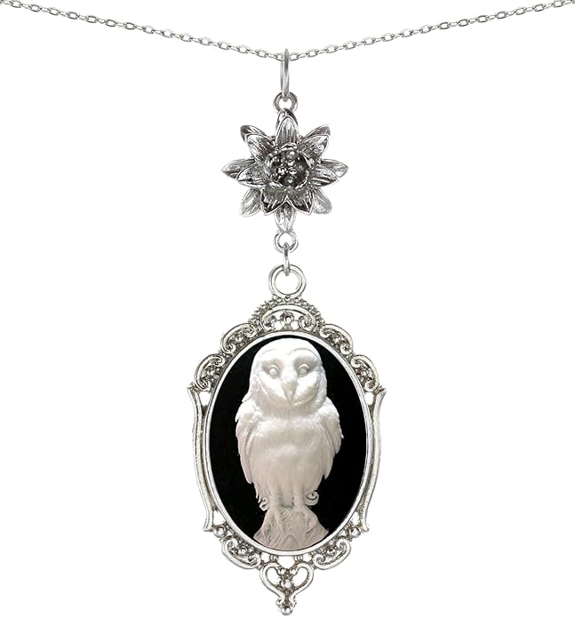 Yspace Lotus Charm Necklace Antique Decor Cameo Pendant 2 Chains Velvet Pouch for Gift