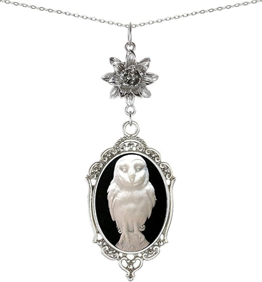 Yspace Lotus Charm Necklace Antique Decor Cameo Pendant 2 Chains Velvet Pouch for Gift