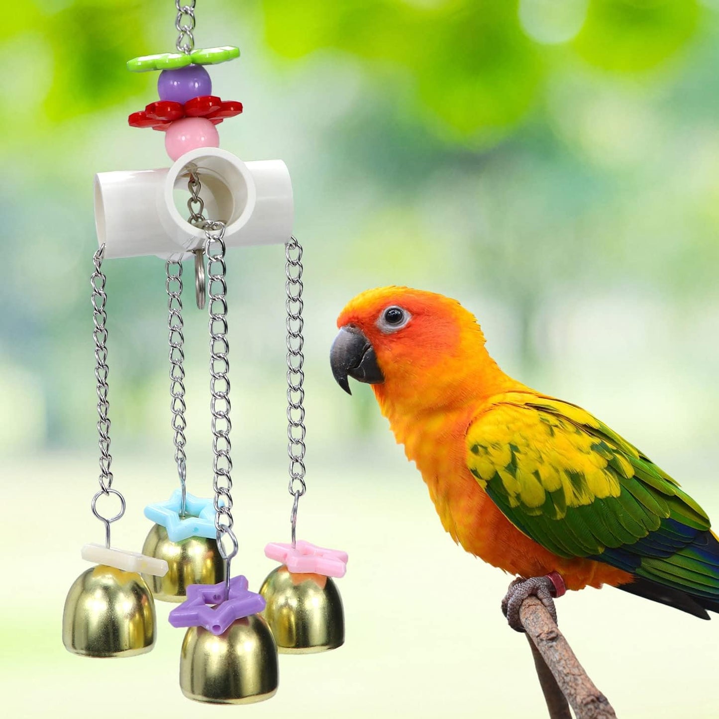 Litewoo Bird Stainless Steel Bell Toys, Safe and Stable Hanging Spoons Pipe Chew Bite Toy(A)