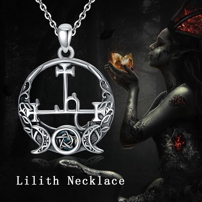 Witch Necklace 925 Sterling Silver Pentagram Triple Moon Pentacle Pendant Wiccan Pagan Jewelry Witchy Gifts for Women