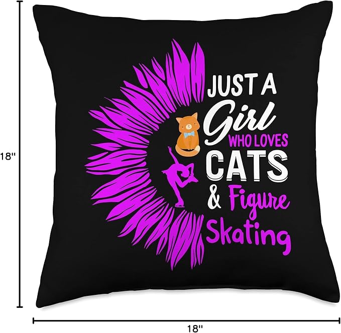 Just A Girl Who Loves Cats And Figure Skating Sunflower Cat Throw Pillow