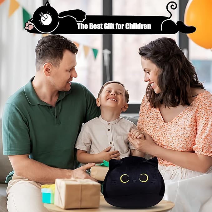 16'' Black Cat Plush Toys, Cute Cat Pillow Soft Baby Plushies for Kids, Cat Stuffed Animals Kawaii Plush Toys Gift for Boys Girls (Black, 16 Inch)