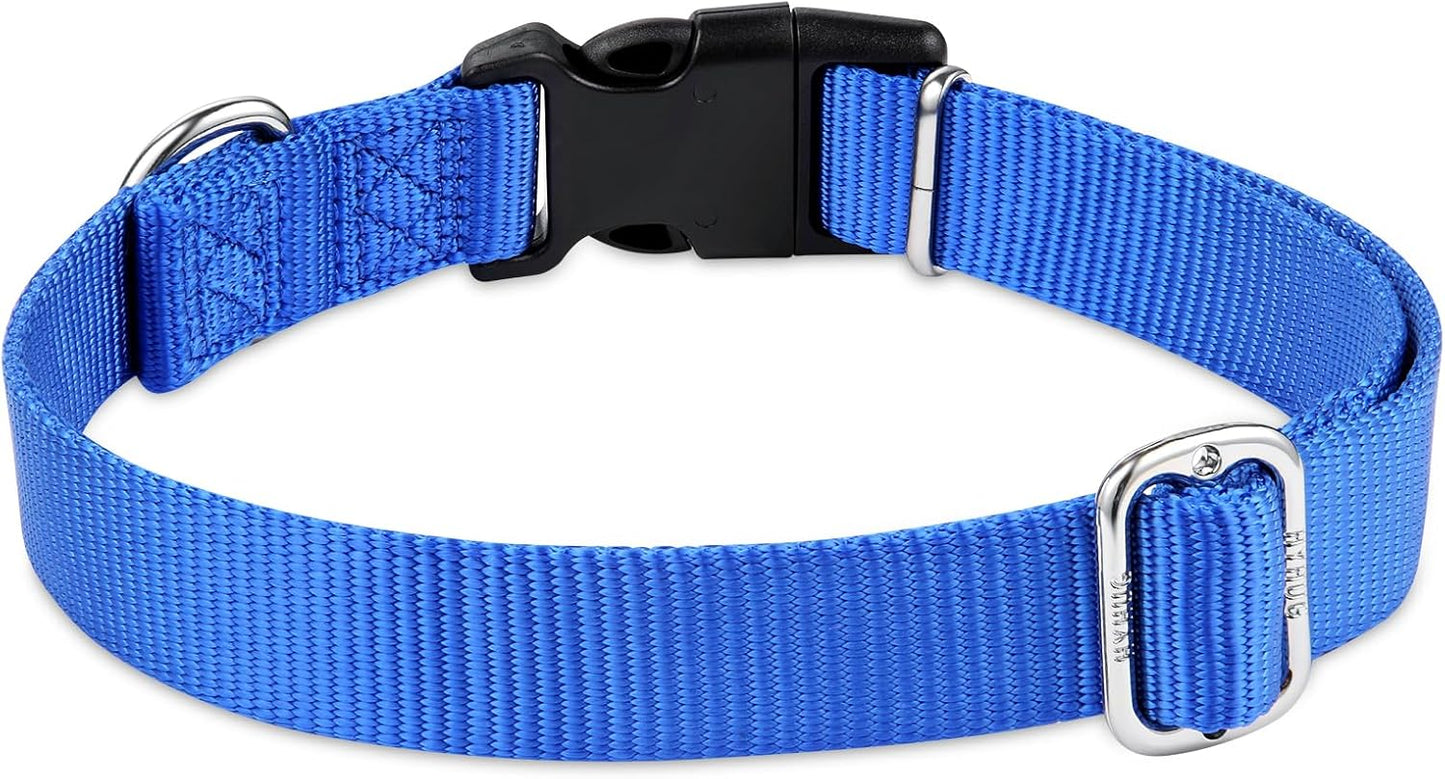 Hyhug Dog Collar for Large Dogs, Heavy Duty Blue| Quick Release Nylon Buckle Collar, Adjustable & Durable Pet Supplies for Boy & Girl Dogs (Large, Bright Blue)