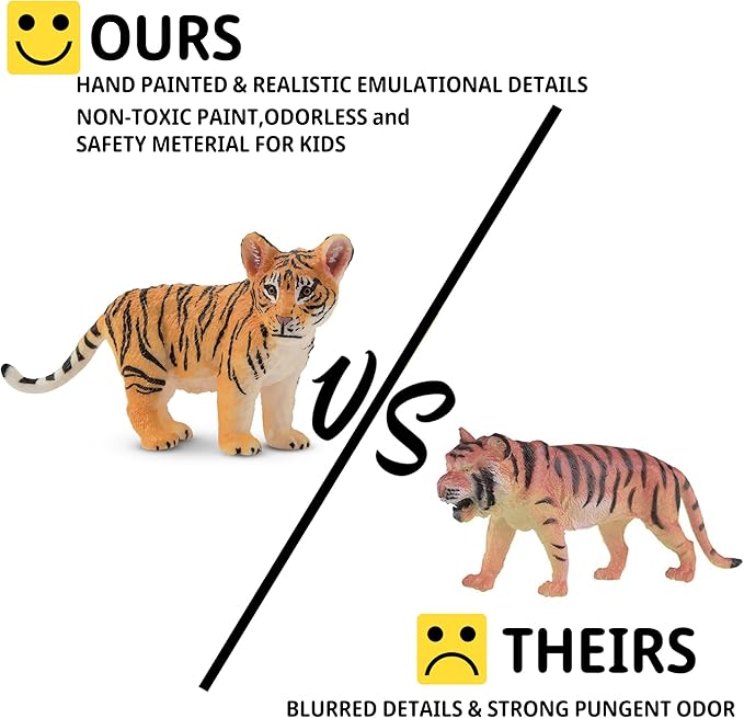 Toymany 12 Safari Animal Figurines, High Emulational Baby Plastic Zoo Animals, Lions Tigers Leopards Figure Toy Set, Easter Eggs Cake Toppers Christmas Birthday Gift for Kids Toddlers