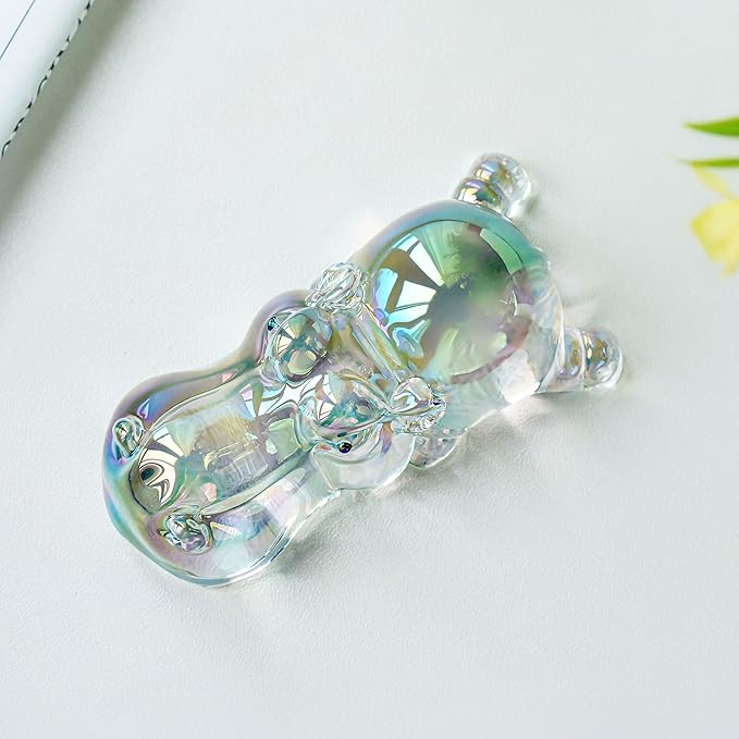 HDCRYSTALGIFTS Colorful Crystal Hippo Figurines Collection for Christmas - Hippopotamus Figurine Gift Art Glass Ornament Animals Statue Collectibles House Hippo Paperweight for Table Home Decor