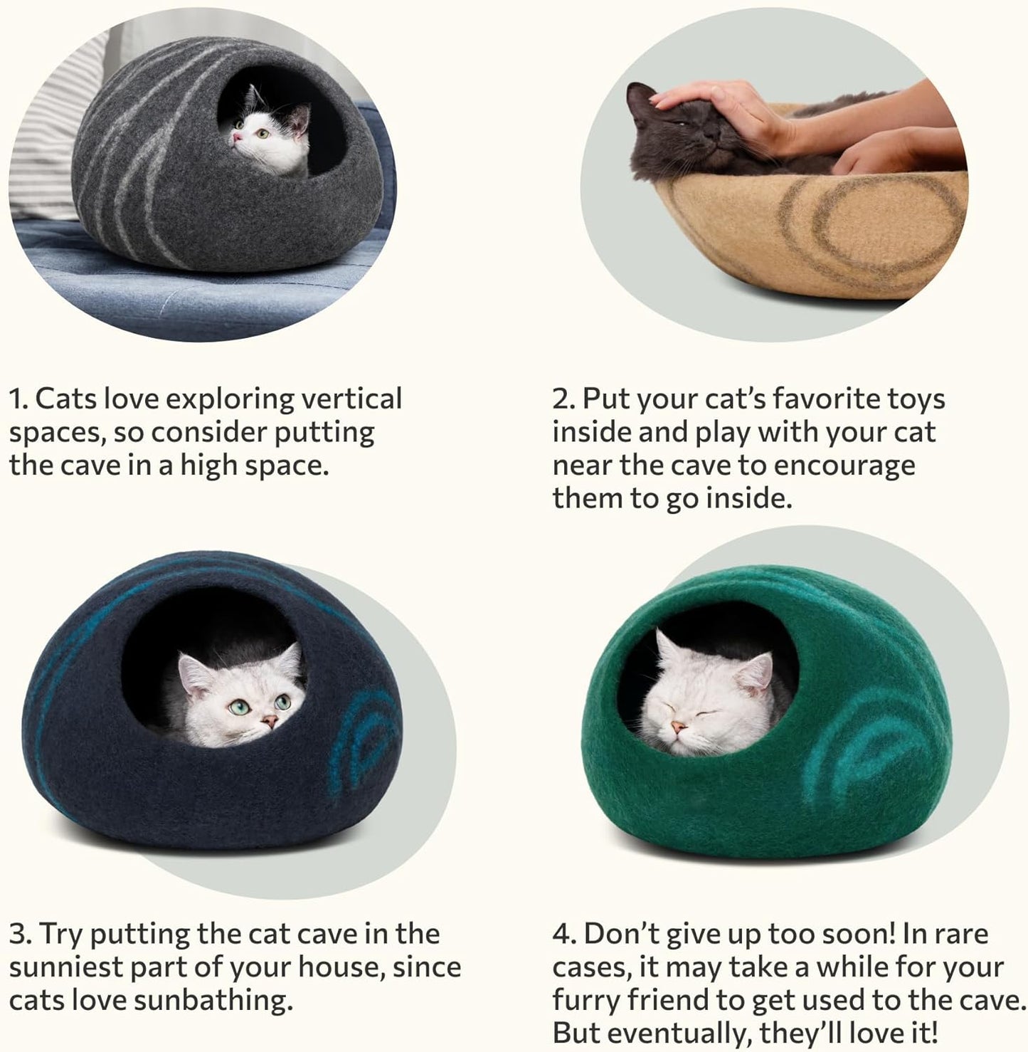 MEOWFIA Cat Cave – Premium Felt Cat Bed for Indoor Cats, Handmade 100% Merino Wool (Medium, Dark Grey)