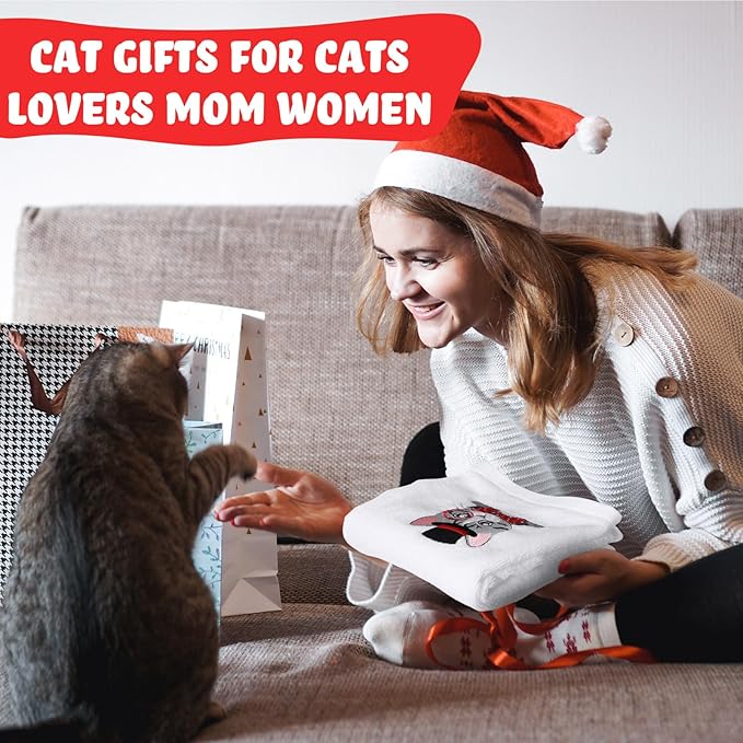 2 Pack Cat Kitchen Towels for Cat Lovers Gift Hand Bath Towels Sets for Bathroom 14 x 29 in 100% Cotton Embroidered Kitten Dish Tea Towel Christmas Holiday Kitchen Items