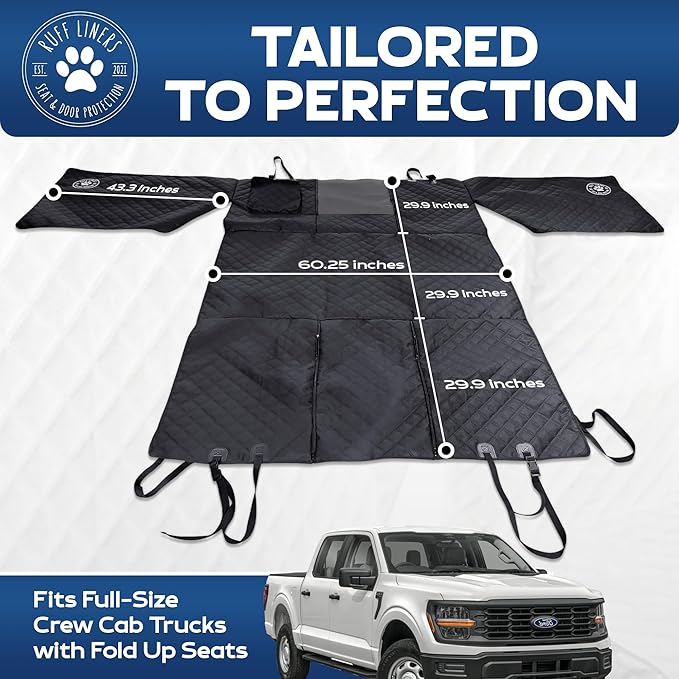 XL Floor Cover with Door Protection, 2025 Black – As Seen on Shark Tank – Fits Full‑Size Crew Cab Trucks with Fold‑Up Seats, Waterproof & Machine Washable – Sturdy XL Dog Hammock for Truck