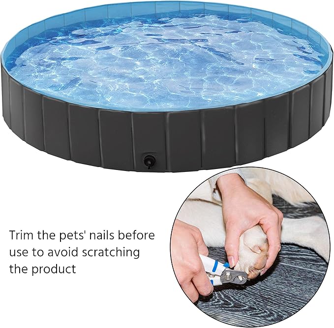 Yaheetech Black Folable Hard Plastic Large Dog Pet Bath Swimming Pool Bathing Tub for Dogs Cats Pets, Pet Repair Patches Included, XXL