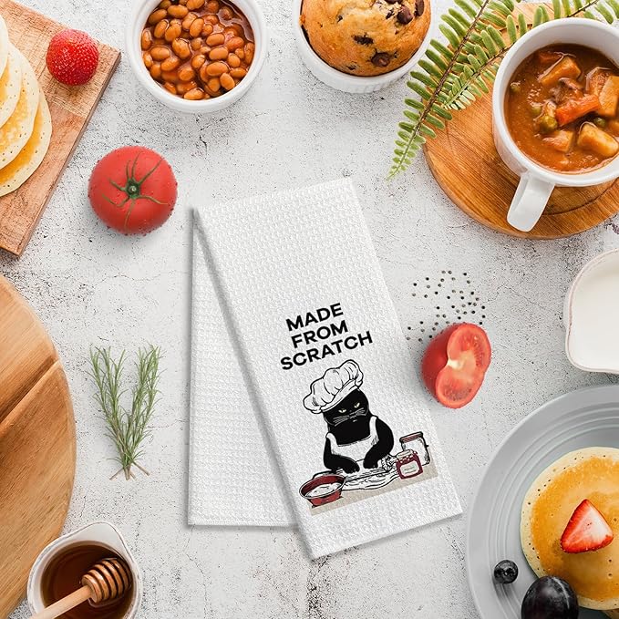 zcyhtqp Made from Scratch,Funny Kitchen Towels,Funny Dish Towels with Sayings,Dish Towels for Kitchen Decor,New Home Housewarming Gifts,Cat Kitchen Towel,Cat Mom,Cat Lover Gift