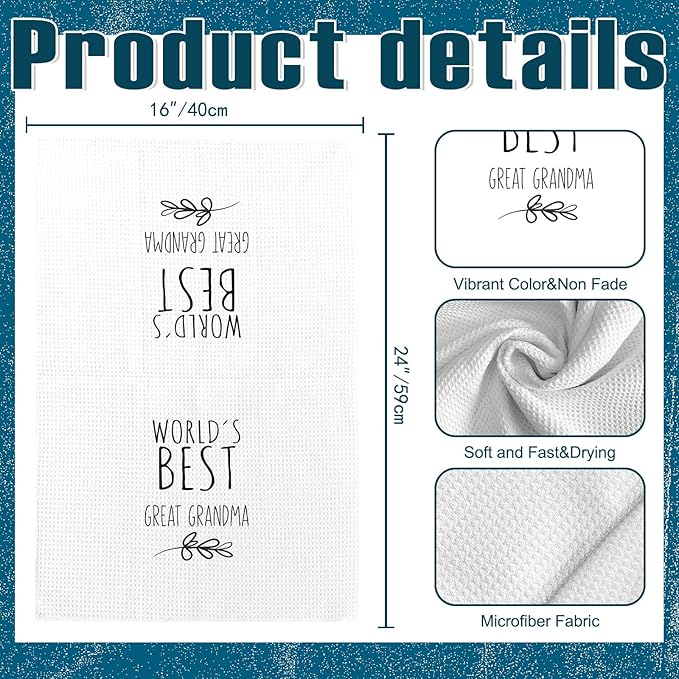 World's Best Great Grandma Kitchen Towels, Best Gifts for Great Grandmother, Great Grandma Gifts from Children, Great Grandma Mother's Day Birthday Gifts Tea Towels Kitchen Hand Towels 16x24 Inch