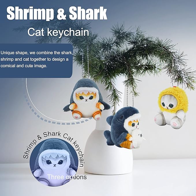 Kawaii Shark Cat Plush Toy Stuffed Animal Doll, Soft Pillow for Boys & Girls (Seal cat, 20cm/7.8in)