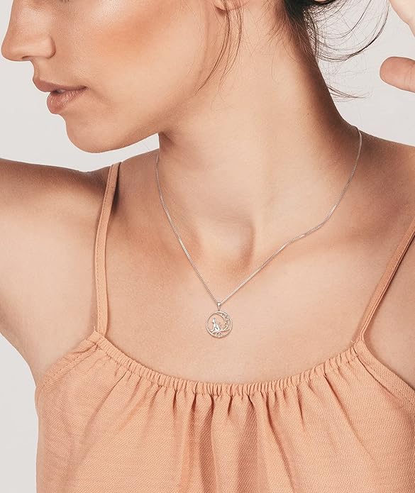 YL Women's Cat Necklace 925 Sterling Silver Heart Pendant Filigree Moon Jewelry for Girls