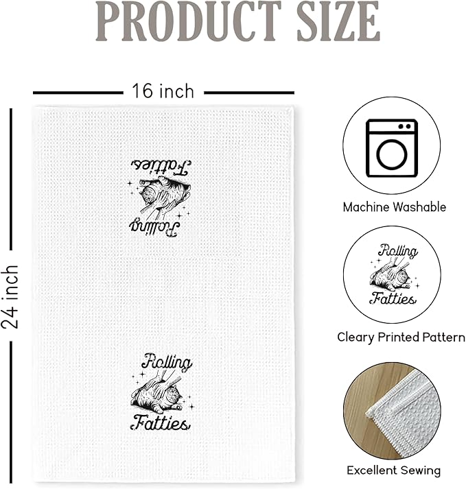 Funny Retro Cat Kitchen Towels, Cat Lover Mom Lady Gifts for Women Dish Tea Towels for Kitchen Decor, Rolling Fatties Kitten Decorative Hand Towels for Bathroom, 16x24 Inch