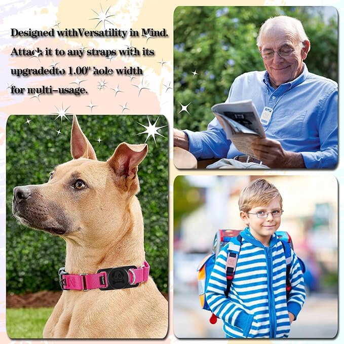 4 Pack Waterproof AirTag Dog Collar Holder Compatible with Apple AirTag, Silicone Hidden Loop Holder for Airtag Tracker, Anti-Lost Dog Collar Air Tag Accessories(Black,White,Red,Blue)