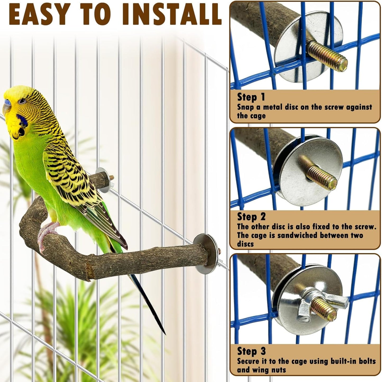 PINVNBY 8 PCS Bird Perches Natural Wood Parrot Perch Sets Paw Grinding Fork Bird Perch Chewing Stick Parakeet Platform Hammock Bird Toys Bird Cage Accessories for Cockatiels Conures Budgies Macaws